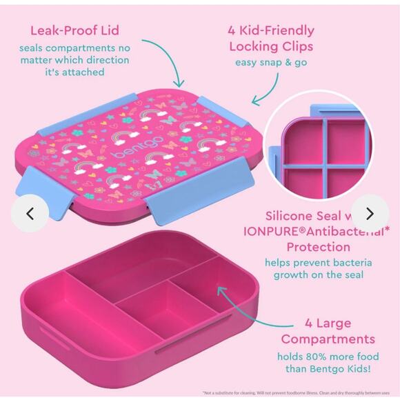 Bentgo Kids Snap & Go Leak-Proof Lunch Box,Pink Blue Butterflies & Rainbows NIB - Picture 2 of 7